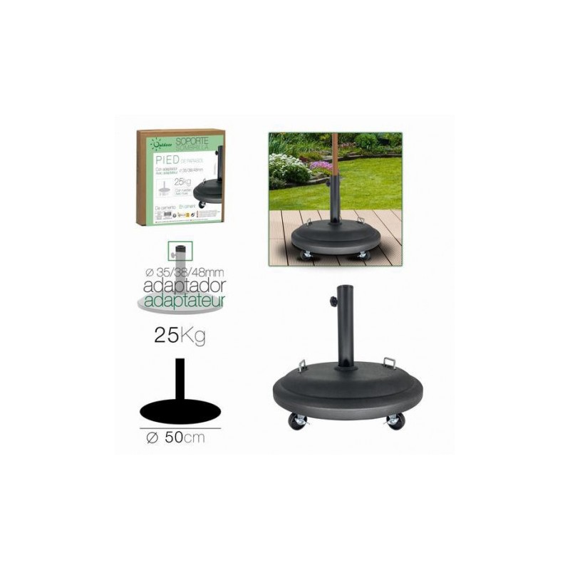 SOPORTE PARA SOMBRILLA CEMENTO NEGRO CON RUEDAS 25KG