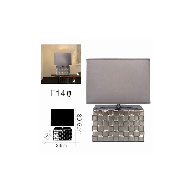 LAMPARA PLATEADA PANTALLA GRIS...