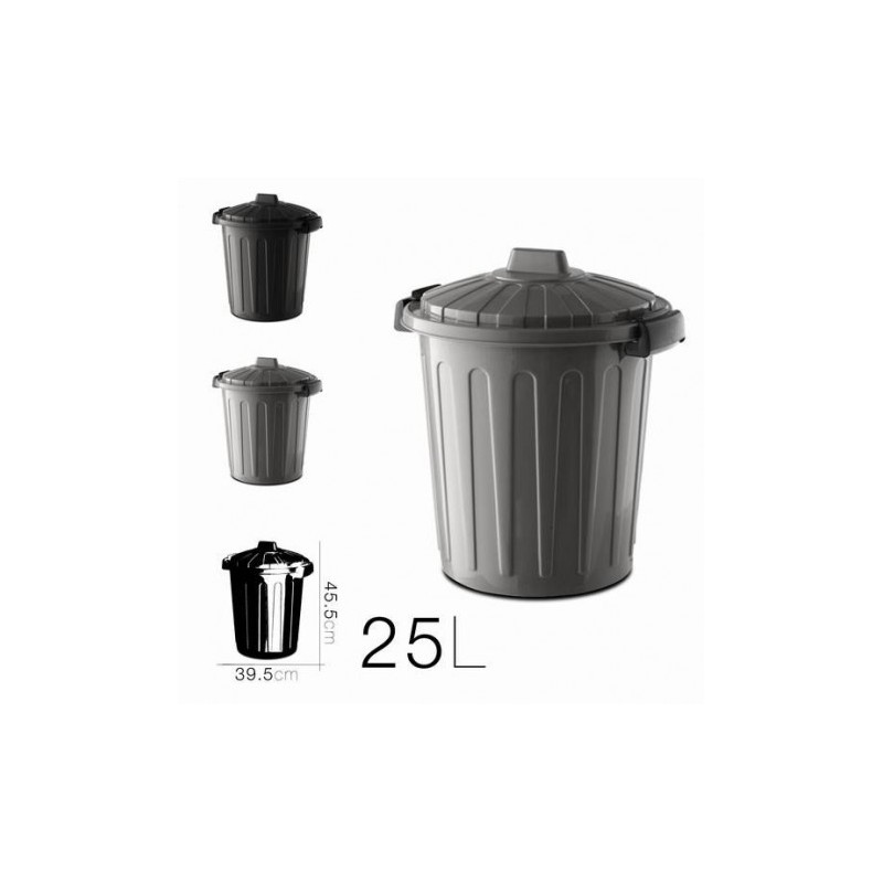 CUBO DE BASURA CON TAPA GRIS/NEGRO 25...