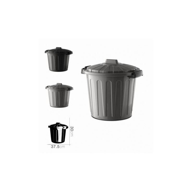 CUBO DE BASURA CON TAPA GRIS/NEGRO 7...