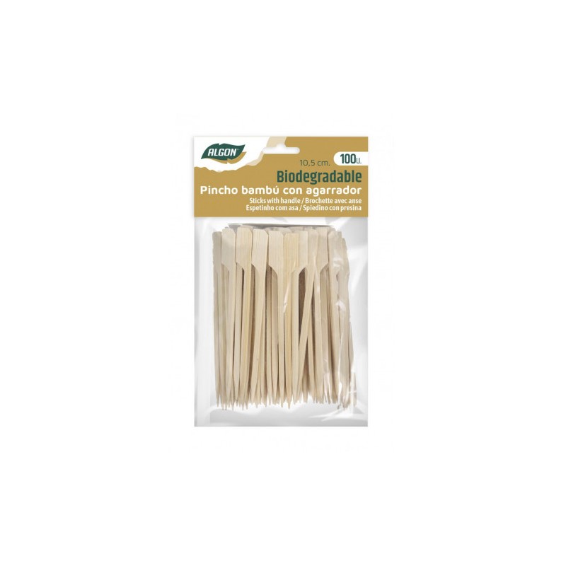 PACK 100 PINCHOS BAMBU CON AGARRADOR 10.5CM