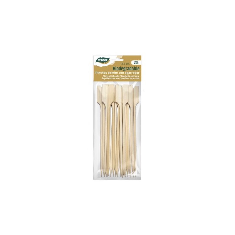 PACK 20 PINCHOS BAMBU CON AGARRADOR 13.5CM