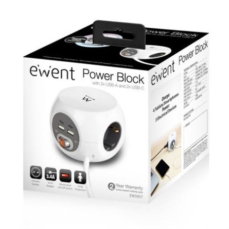 REGLETA 3 SUCKO + 2X USB C + 2X USB EWENT