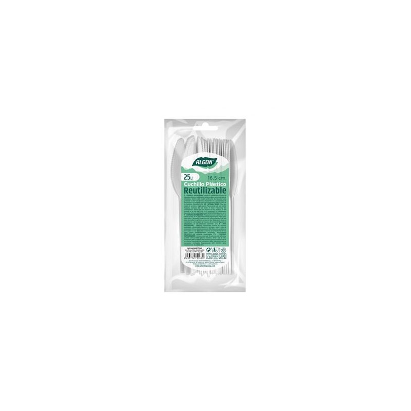 PACK 25 CUCHILLOS PLASTICOS REUTILIZABLES BLANCAS ALGON