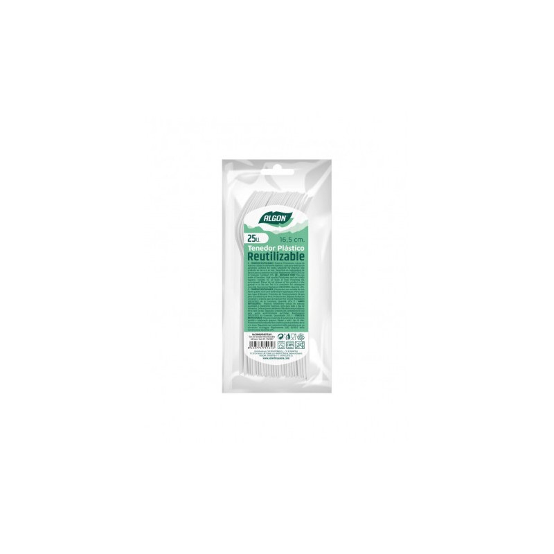 PACK 25 TENEDORES PLASTICOS REUTILIZABLES BLANCOS ALGON
