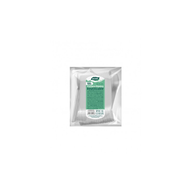 PACK 100 CUCHARAS POSTRE PLASTICAS REUTILIZABLES BLANCAS ALGON