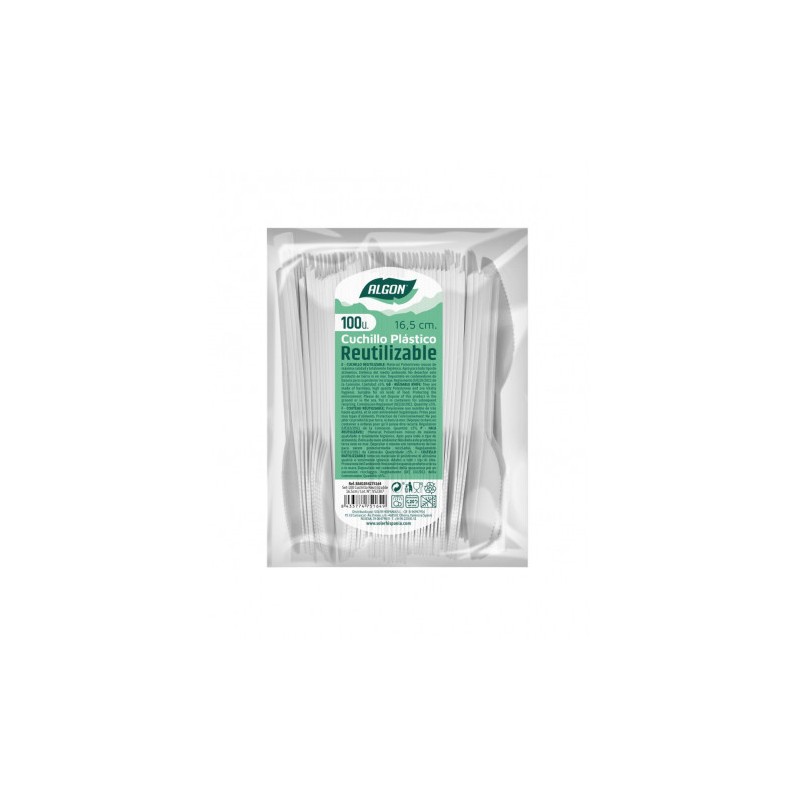 PACK 100 CUCHILLOS PLASTICOS REUTILIZABLES BLANCAS ALGON