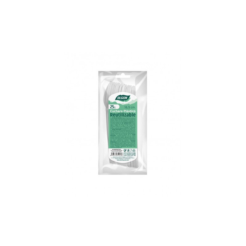 PACK 25 CUCHARAS PLASTICAS REUTILIZABLES BLANCAS ALGON