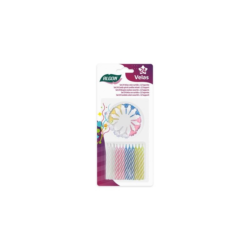 PACK 24 VELAS CON 12 SOPORTES ALGON