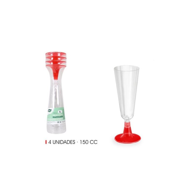 SET 4 COPAS CAVA PIE ROJO 150CC ALGON