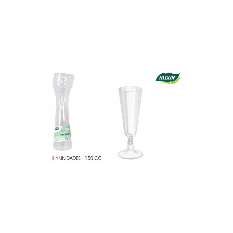 SET 4 COPAS CAVA PIE TRANSPARENTE 150CC ALGON