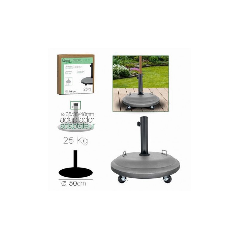 SOPORTE PARA SOMBRILLA CEMENTO GRIS CON RUEDAS 25KG