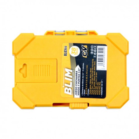 JUEGO CHICHARRA, VASOS Y PUNTAS 1/4" 38PCS CRV BLIM