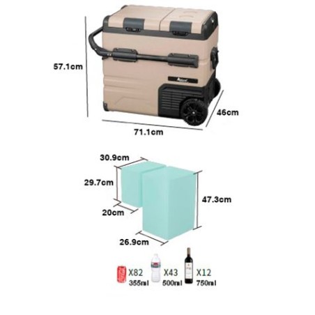 NEVERA DE COMPRESOR PORTATIL CON RUEDAS 54 LITROS 60W DOBLE ZONA MUVIP