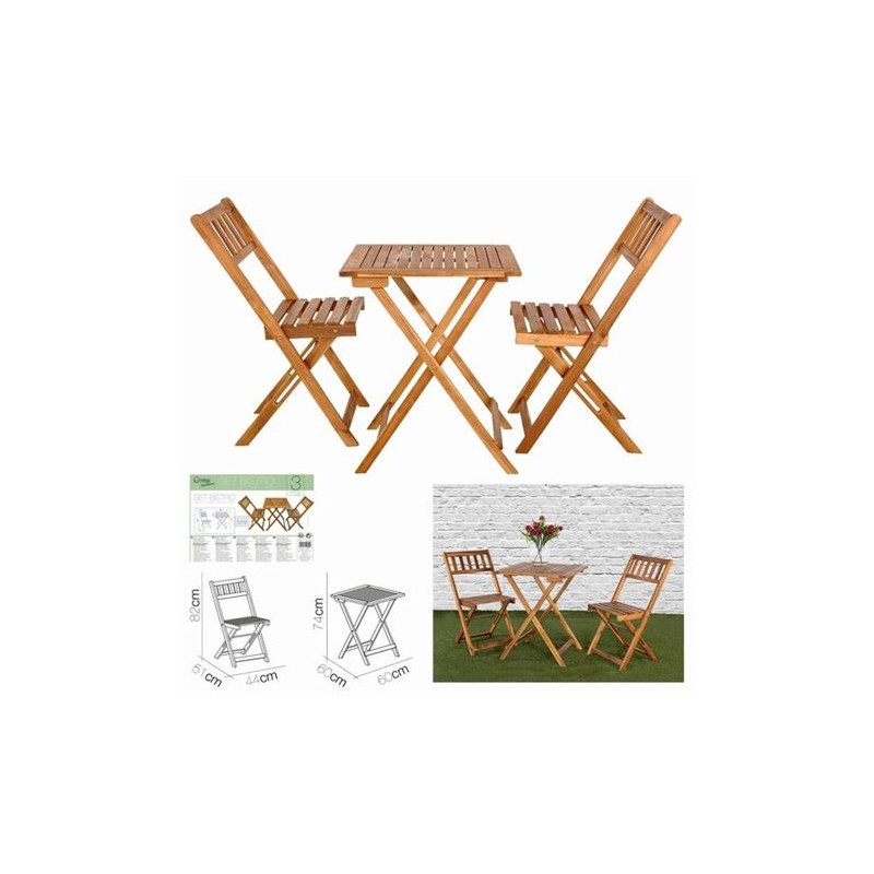 CONJUNTO MESA + 2 SILLAS MADERA BISTRO