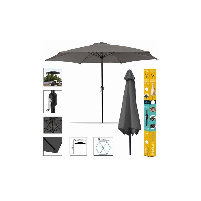 SOMBRILLA JARDIN 300CM METROS ANTRACITA