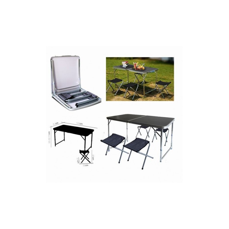 SET CAMPING MESA + 4 SILLAS PLEGABLE