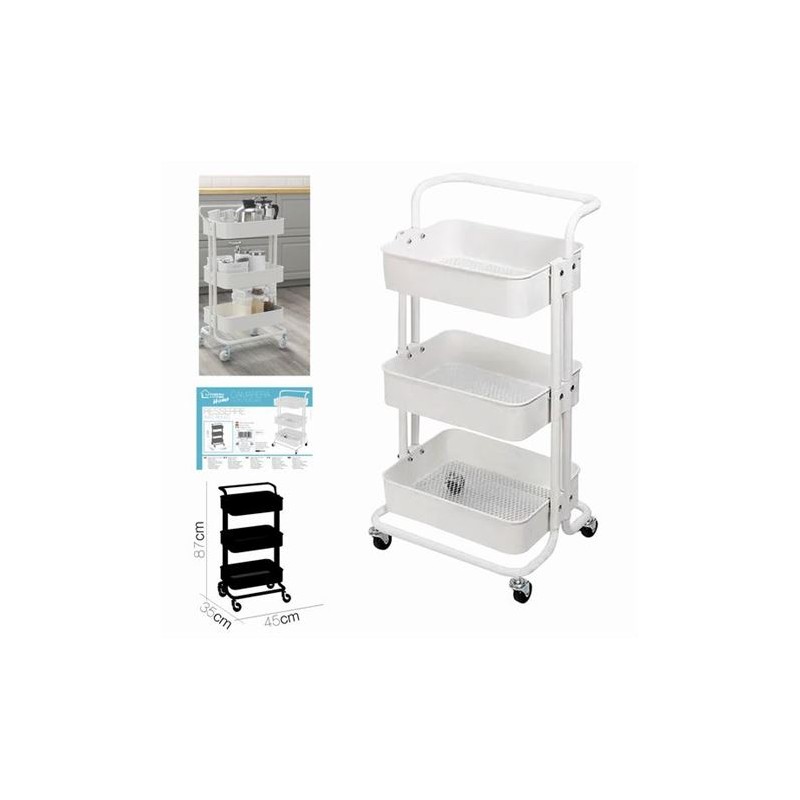 CARRO METALICO BLANCO CON RUEDAS