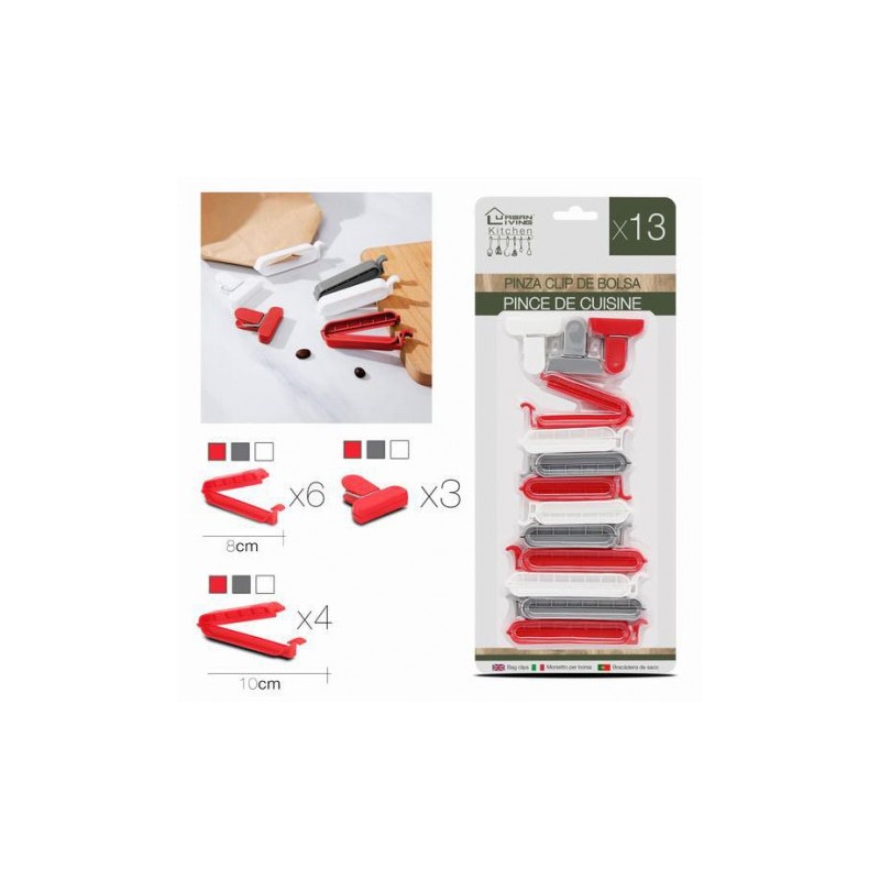 PACK 13 PINZAS DE CIERRE PLASTICO PARA BOLSAS URBAN LIVING