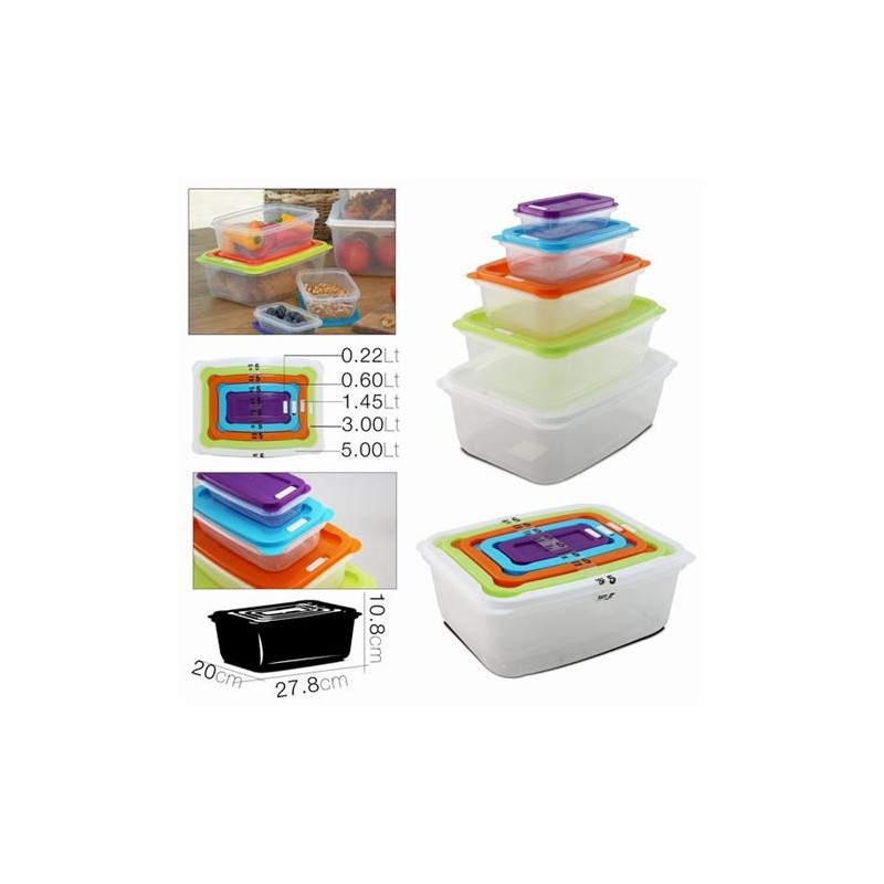 PACK 5 TUPPER PLASTICOS APILABLES...