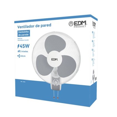 VENTILADOR PARED BLANCO 45W Ø ASPAS 40CM EDM