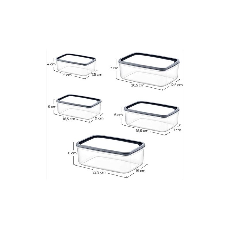 SET 5 TUPPER RECTANGULARES GRIS...