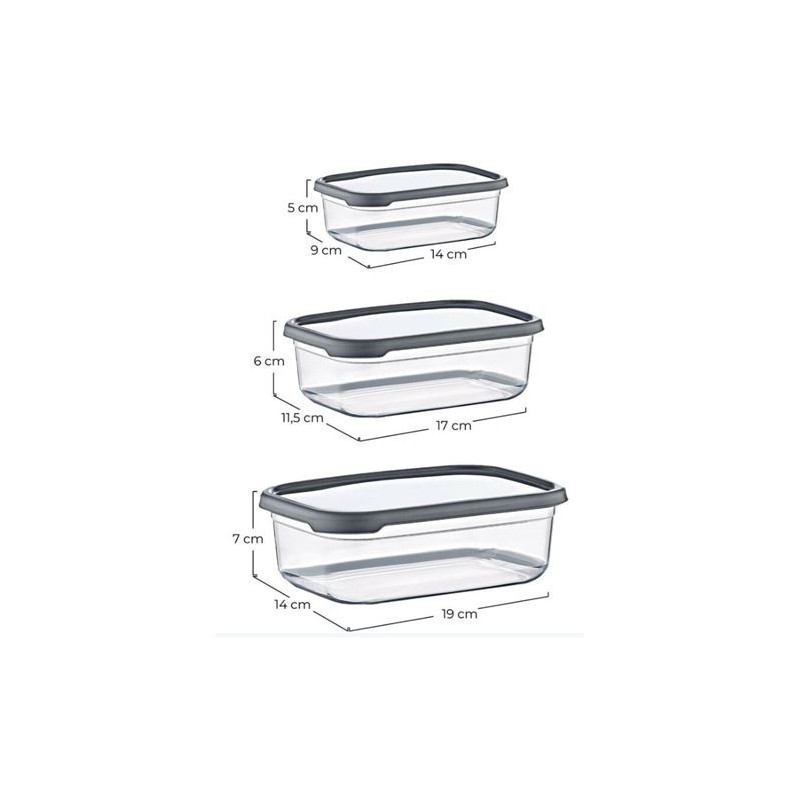 SET 3 TUPPER RECTANGULARES GRIS...