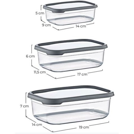 SET 3 TUPPER RECTANGULARES GRIS 350-650-1200ML