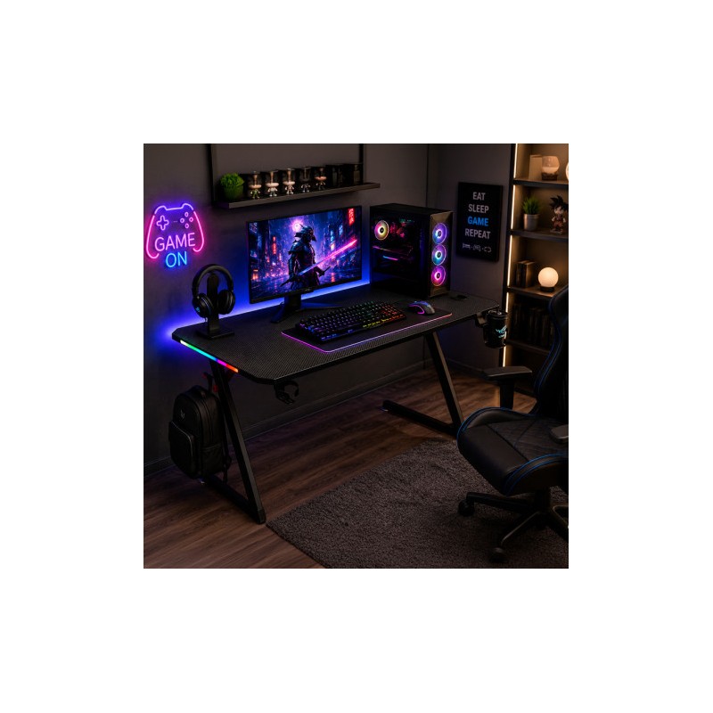 MESA GAMING PRO1700 FIBRA CARBONO LUZ...