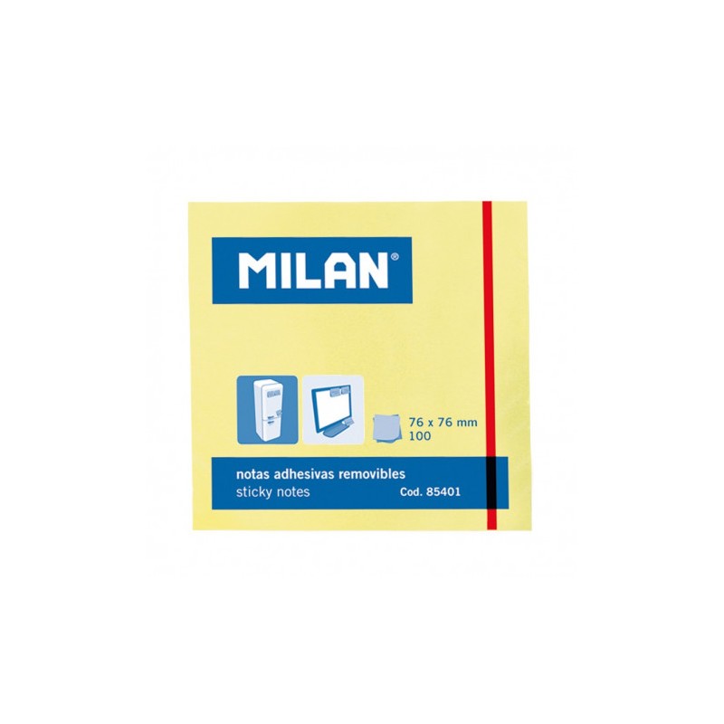 BLOC DE 100 NOTAS ADHESIVAS AMARILLAS 76X76 MILAN