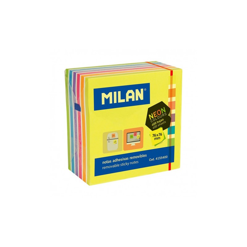 BLOC DE 400 NOTAS ADHESIVAS NEON 76X76MM MILAN