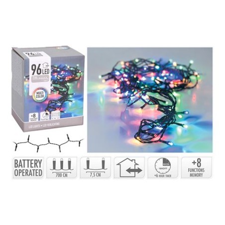 GUIRNALDA A PILAS MULTIFUNCION 96 LEDS CABLE NEGRO LUZ MULTICOLOR 7,5M