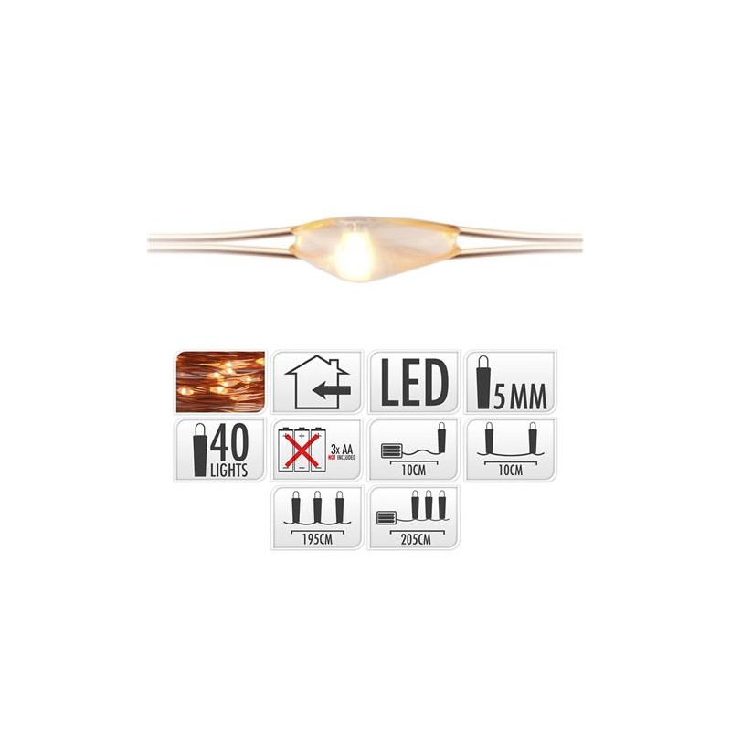 GUIRNALDA A PILAS FIJA 40 LEDS CABLE...