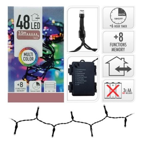 GUIRNALDA A PILAS MULTIFUNCION 48 LEDS CABLE VERDE LUZ MULTICOLOR 4M