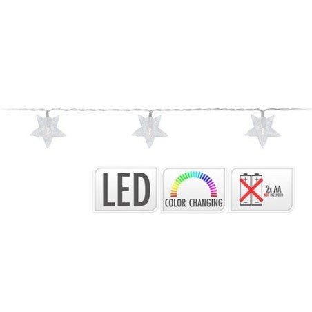 GUIRNALDA A PILAS FIJA 10 LEDS CON ESTRELLAS LUZ MULTICOLOR 1,3M