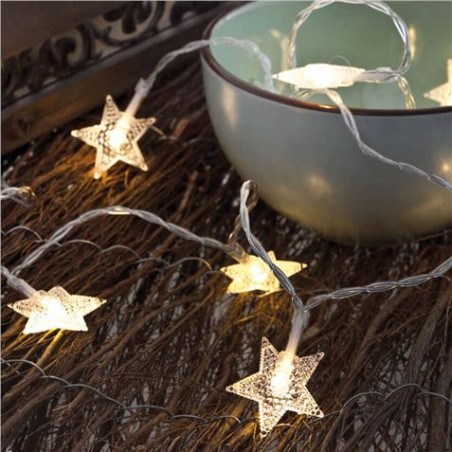 GUIRNALDA A PILAS FIJA 10 LEDS CON ESTRELLAS LUZ BLANCO FRIO 1,3M