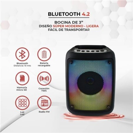 ALTAVOZ BLUETOOTH 3" RGB | TWS | SD | FM | AEK CYBER