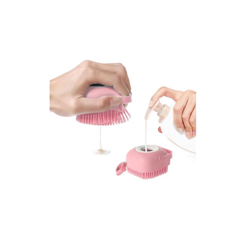CEPILLO DISPENSADOR CHAMPU MASCOTAS ROSA