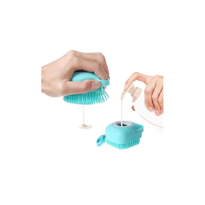 CEPILLO DISPENSADOR CHAMPU MASCOTAS AZUL