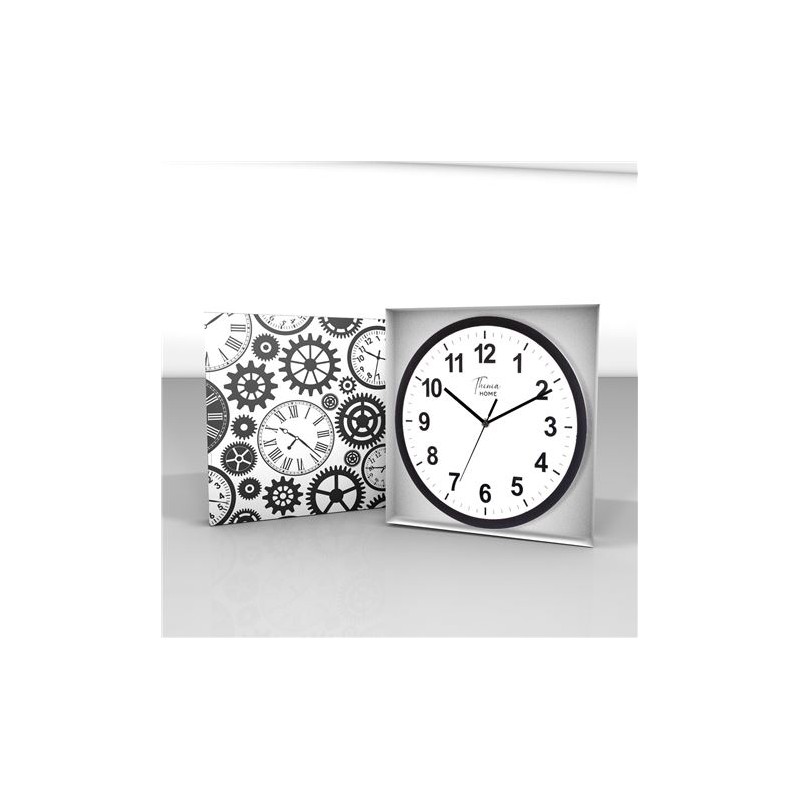 RELOJ DE PARED NEGRO ESFERA BLANCA