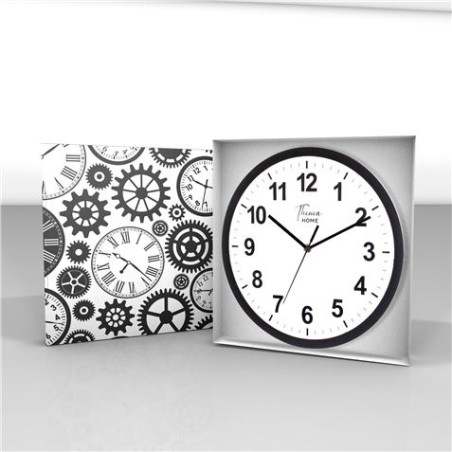RELOJ DE PARED NEGRO ESFERA BLANCA