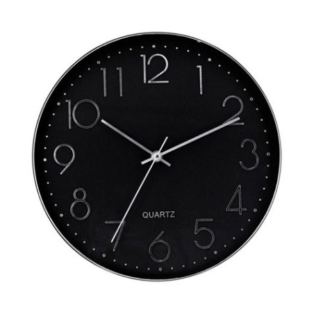 RELOJ DE PARED PLATEADO ESFERA NEGRA CON RELIEVE