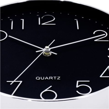 RELOJ DE PARED PLATEADO ESFERA NEGRA CON RELIEVE