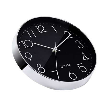 RELOJ DE PARED PLATEADO ESFERA NEGRA CON RELIEVE
