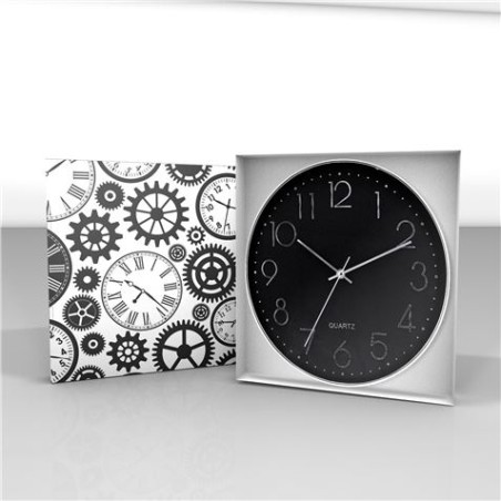 RELOJ DE PARED PLATEADO ESFERA NEGRA CON RELIEVE