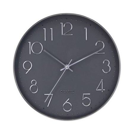 RELOJ DE PARED PLATEADO ESFERA GRIS CON RELIEVE