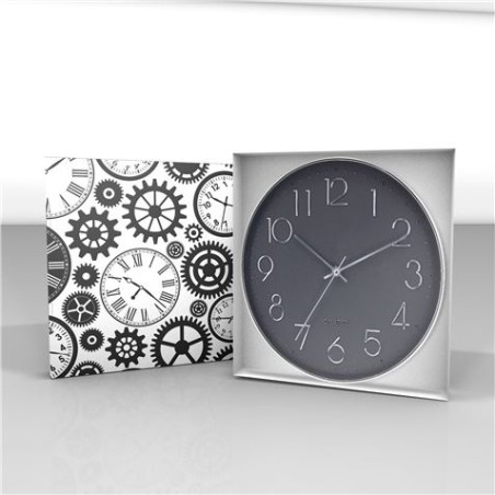 RELOJ DE PARED PLATEADO ESFERA GRIS CON RELIEVE
