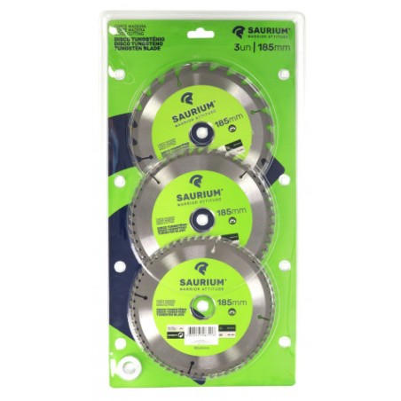 PACK 3 DISCOS CORTE MADERA PARA SIERRAS 185MM. SAURIUM