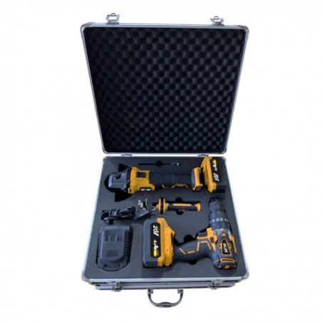 PACK 20V TALADRO PERCUTOR+RADIAL S/CARBONES | 2 X 4AH | CAJA ALUMINIO BLIM
