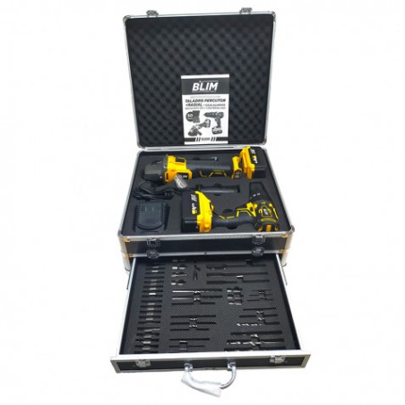 PACK 20V TALADRO PERCUTOR+RADIAL S/CARBONES | 2 X 4AH | CAJA ALUMINIO BLIM